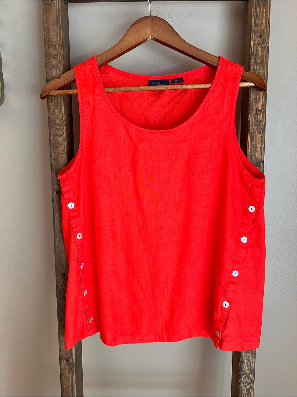 Rachel Roy Red Sleeveless Button-Accent Linen Tank Top
